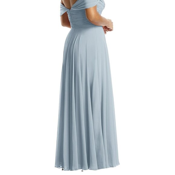 Dessy 2970....Off-the-Shoulder Draped Chiffon Maxi Dress....Mist...Size 0 - Picture 4 of 6